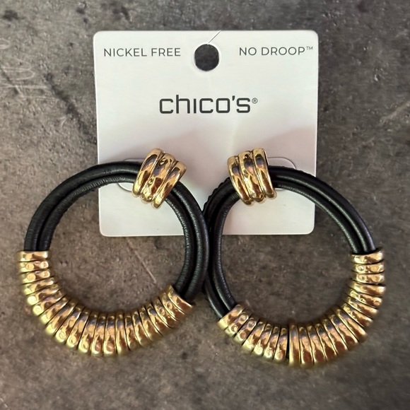Chico's Jewelry - NWT Chico's Black Leather Earrings